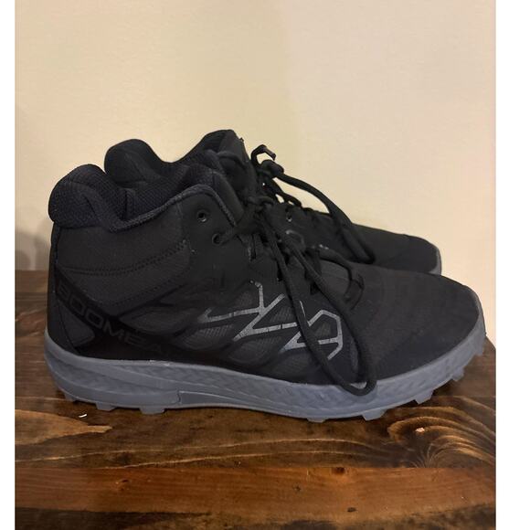 Boombah Men’s 12 Black Gray Turf Baseball Shoes Mid Top Athletic Sneakers EUC - Picture 1 of 7